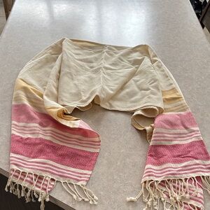 Tribe Alive Cream and Pink Striped Scarf/ poncho
